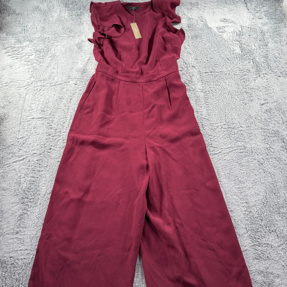 J.Crew Ruffle Sleeve Wide Leg Jumpsuit Burgundy Wine Size 0 NWT